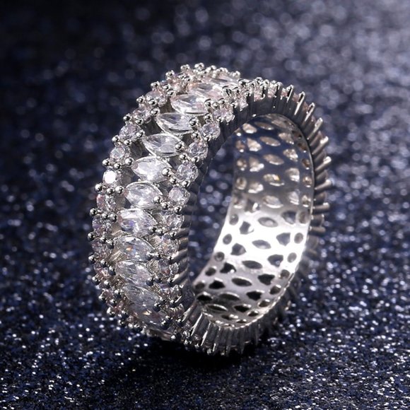 🎀 Fashion Dainty Marquis Round Gems Beautiful Eternity Rings for Women, PD168 - Picture 1 of 7
